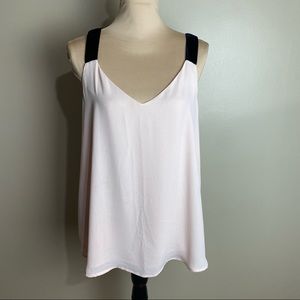 Loft pink sleeveless blouse, size Large, black velour straps